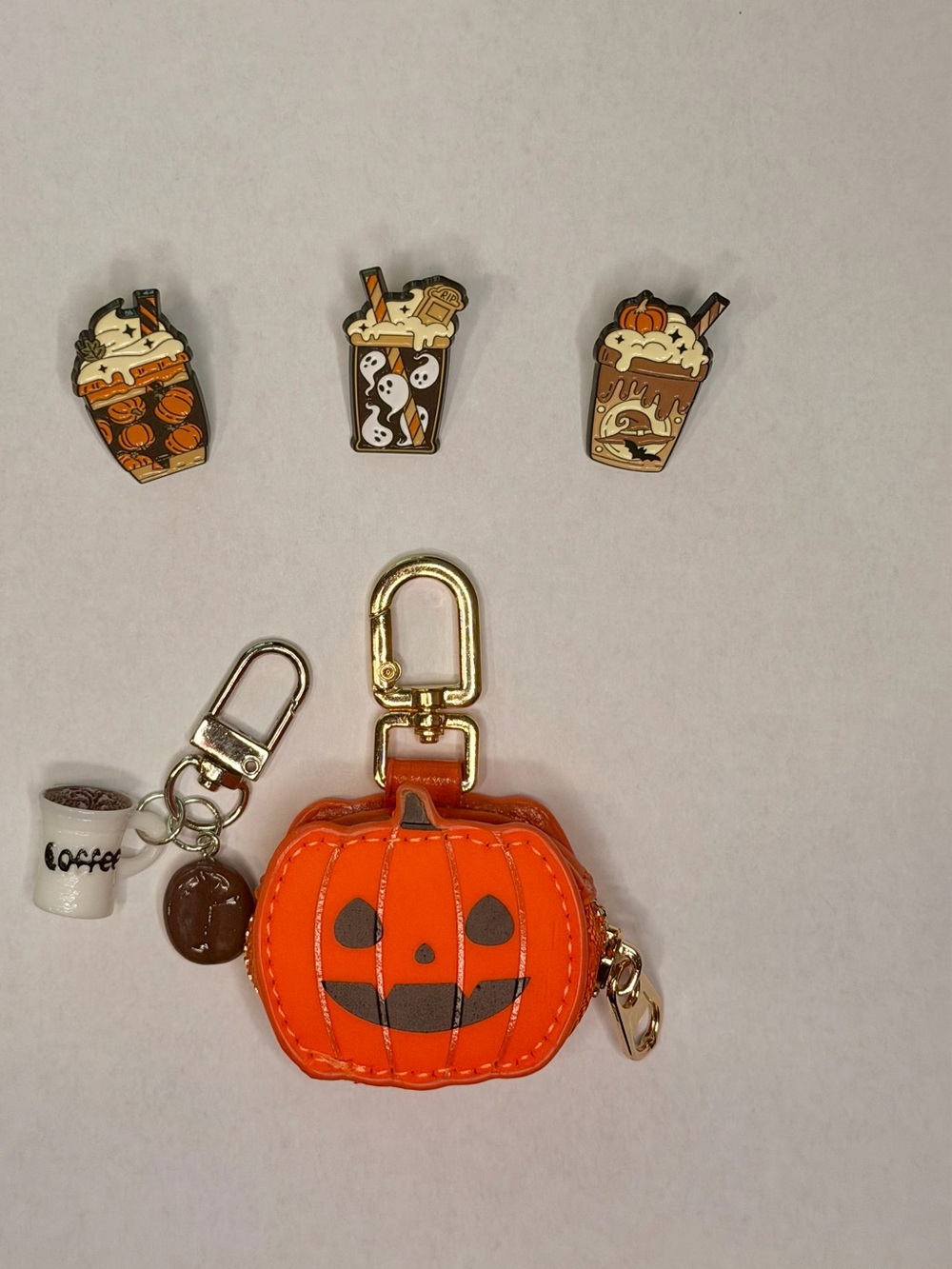 NWT Spooky Coffee Lovers Halloween Bundle: Pumpkin Pouch, Charm & Enamel Pins